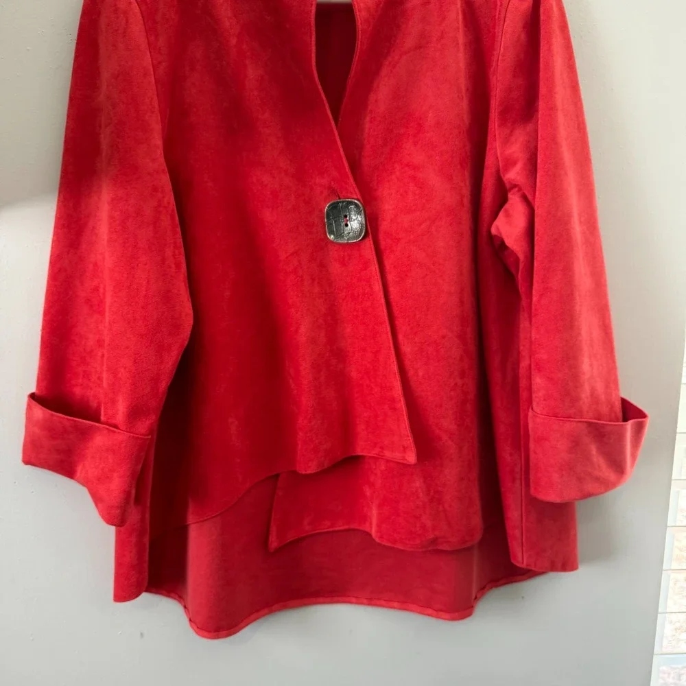 IC by Connie K Swing Jacket Women's Size‎ XL Red Faux Suede Lagenlook USA Made